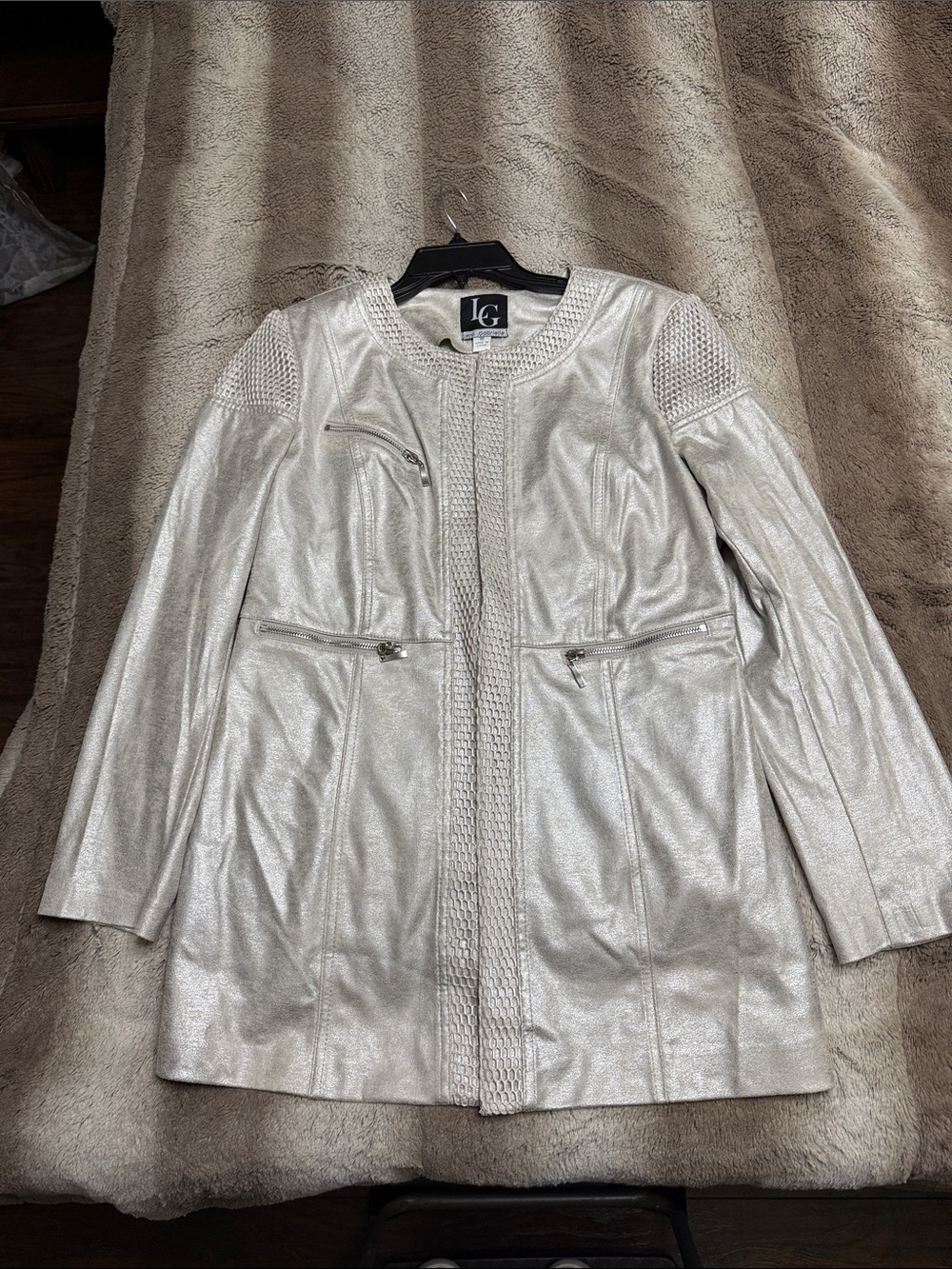 LG Shimmery Silver Long faux Leather Jacket